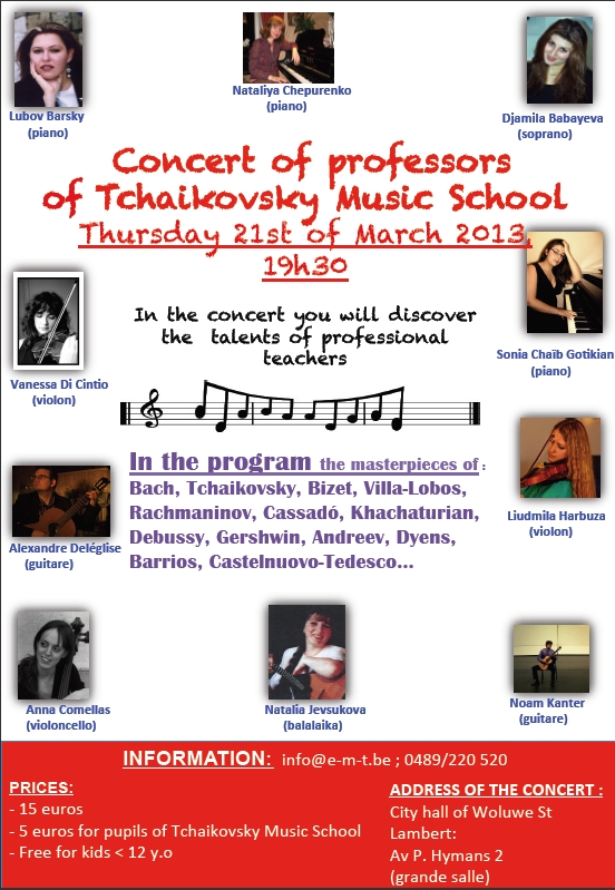 Affiche. Concert des professeurs de l|Ecole de musique Tchaikovsky. GB 2013-03-21